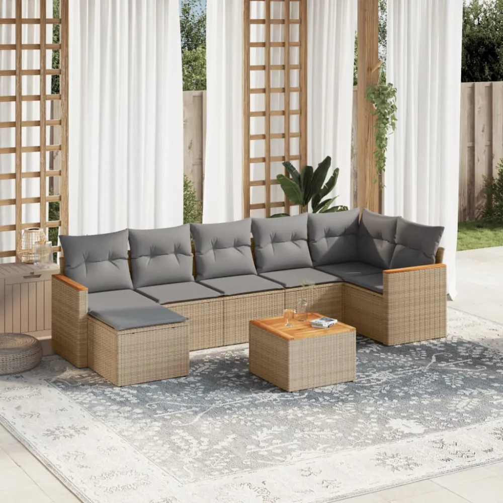 8-delige Loungeset met kussens poly rattan gemengd beige vidaXL