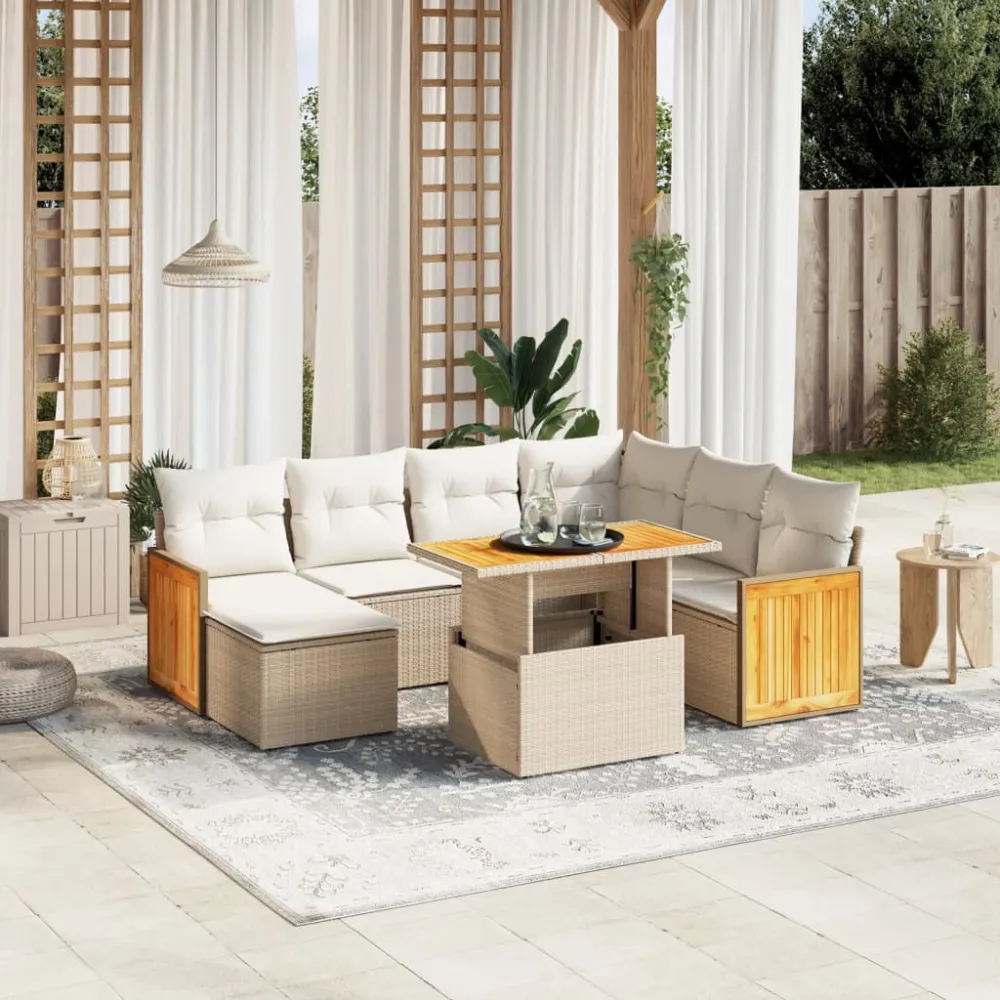 8-delige Loungeset met kussens poly rattan beige vidaXL