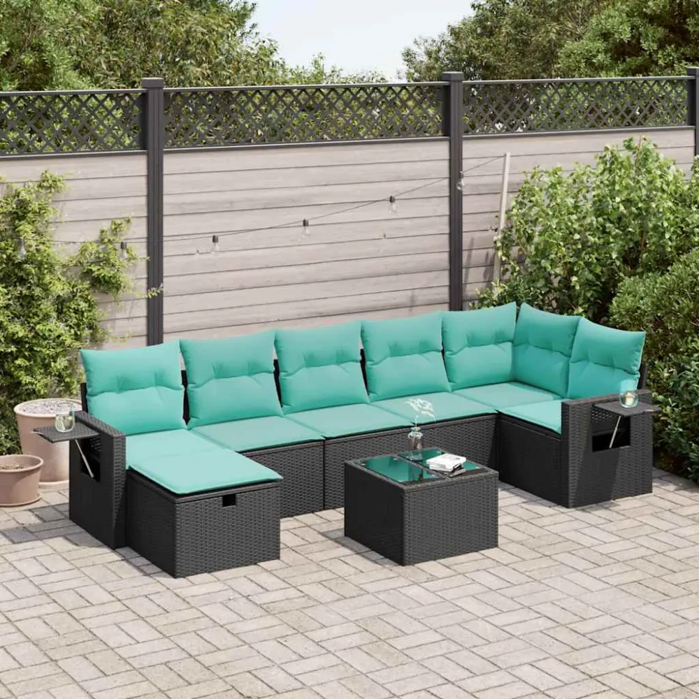 8-delige Loungeset met kussens poly rattan zwart vidaXL