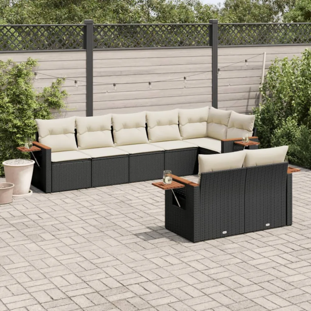 8-delige Loungeset met kussens poly rattan zwart vidaXL