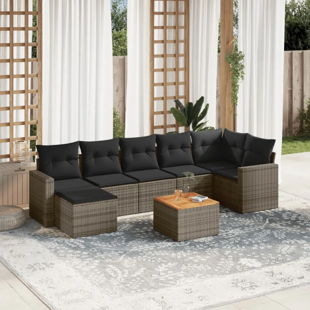 8-delige Loungeset met kussens poly rattan grijs vidaXL