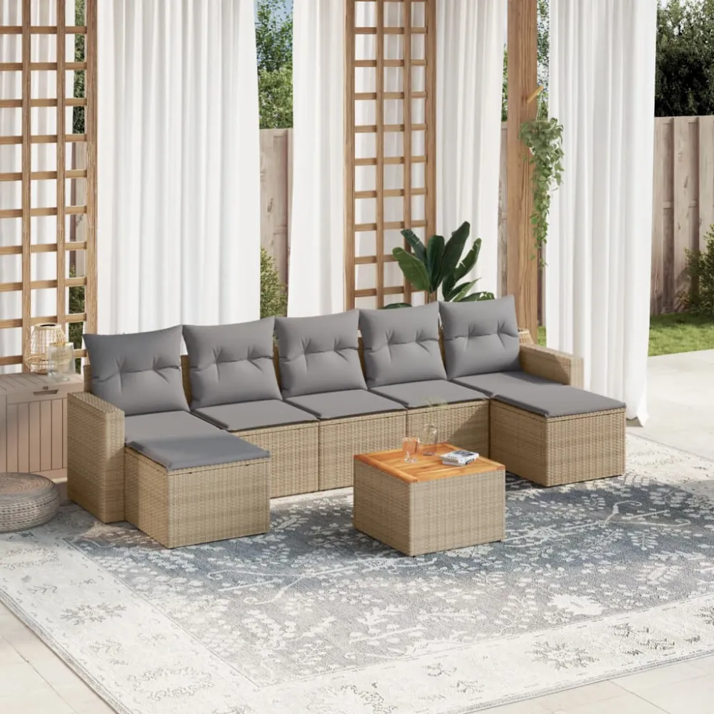 8-delige Loungeset met kussens poly rattan beige vidaXL