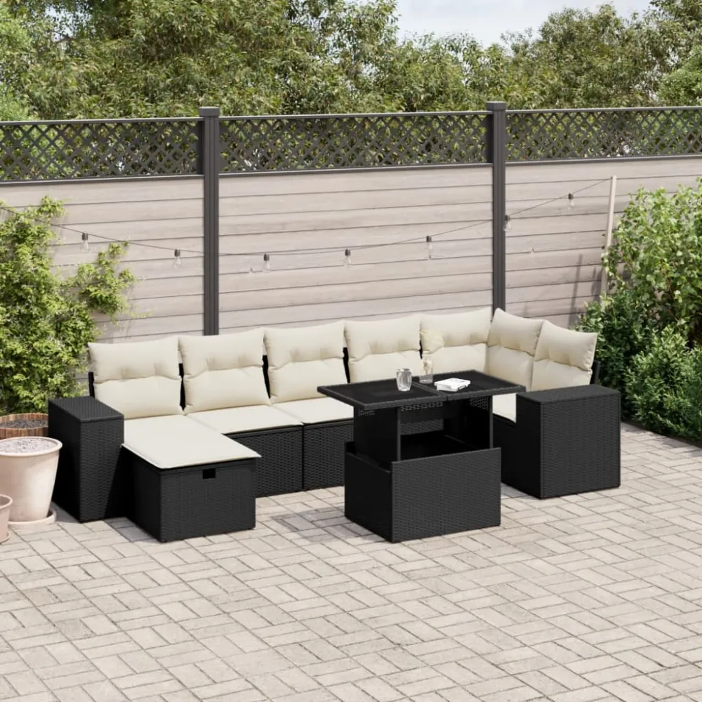 8-delige Loungeset met kussens poly rattan zwart vidaXL