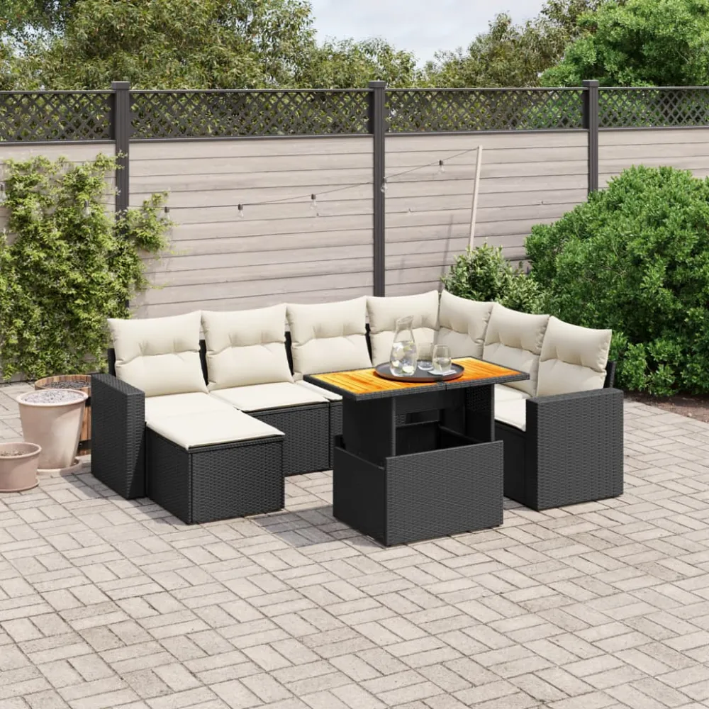 8-delige Loungeset met kussens poly rattan zwart vidaXL