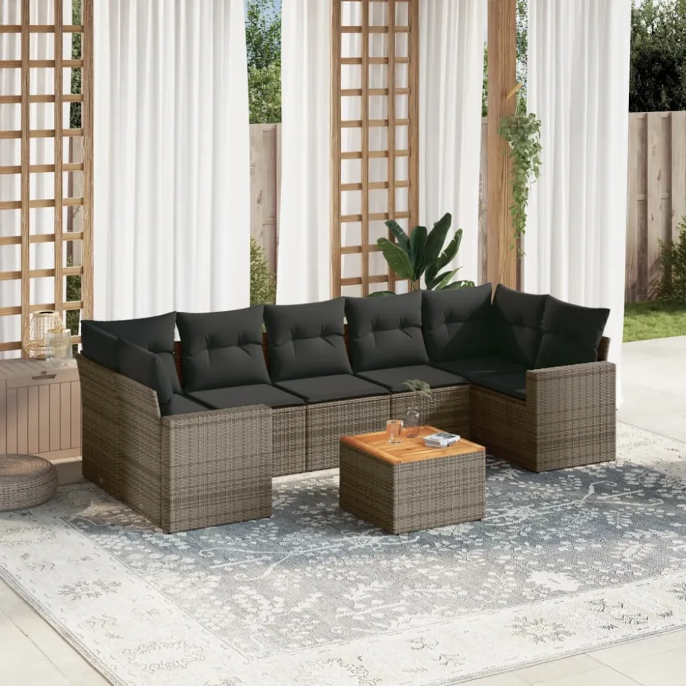8-delige Loungeset met kussens poly rattan grijs vidaXL