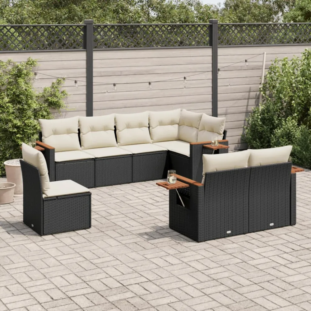 8-delige Loungeset met kussens poly rattan zwart vidaXL