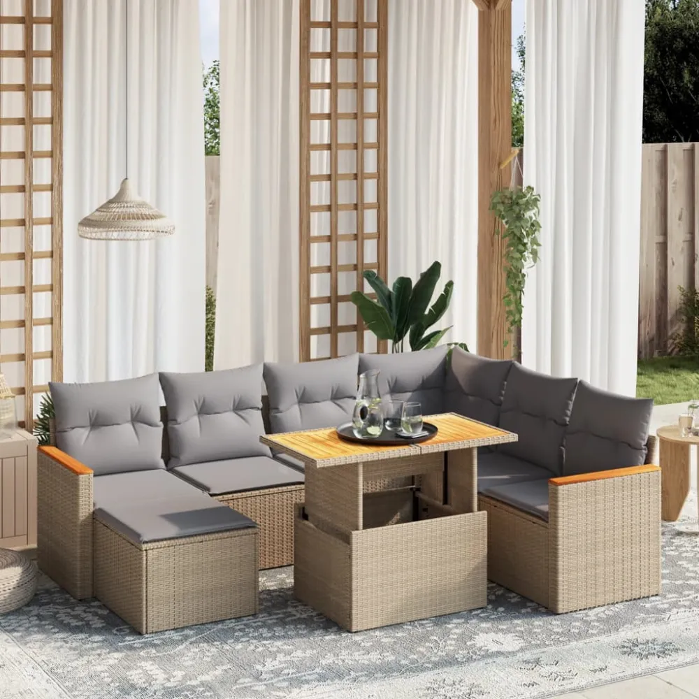 8-delige Loungeset met kussens poly rattan beige vidaXL