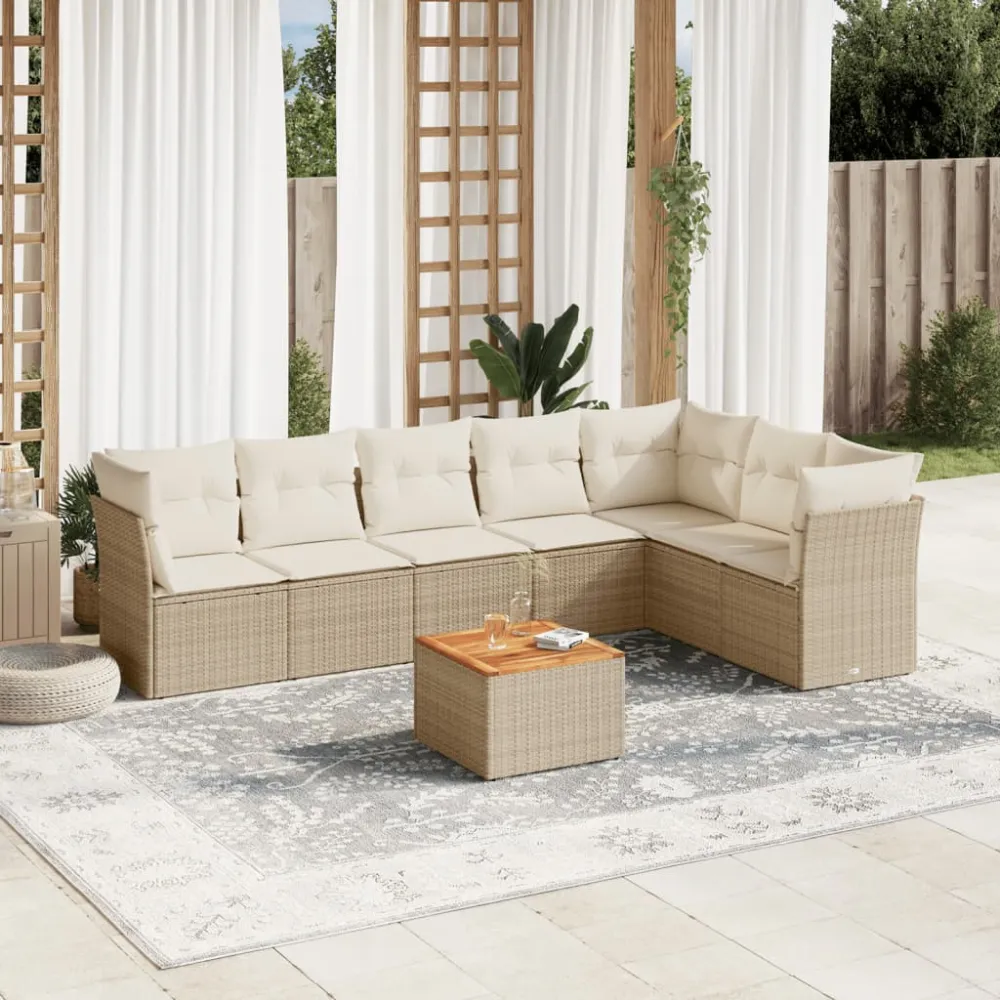 8-delige Loungeset met kussens poly rattan beige vidaXL