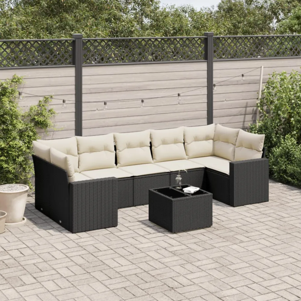8-delige Loungeset met kussens poly rattan zwart vidaXL