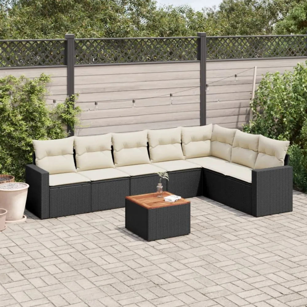 8-delige Loungeset met kussens poly rattan zwart vidaXL