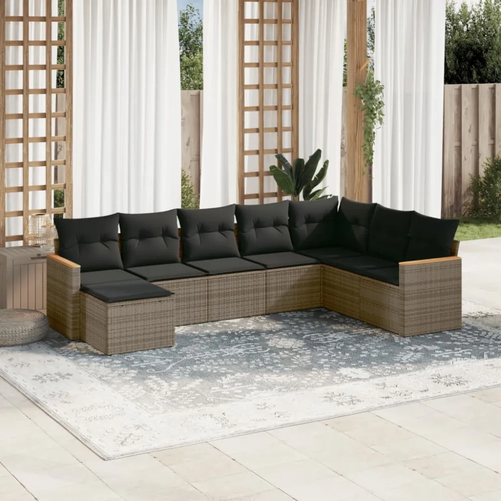 8-delige Loungeset met kussens poly rattan grijs vidaXL