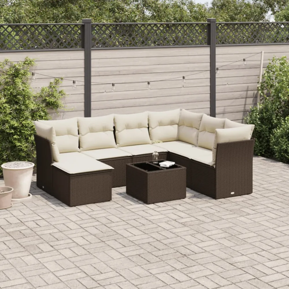 8-delige Loungeset met kussens poly rattan bruin vidaXL
