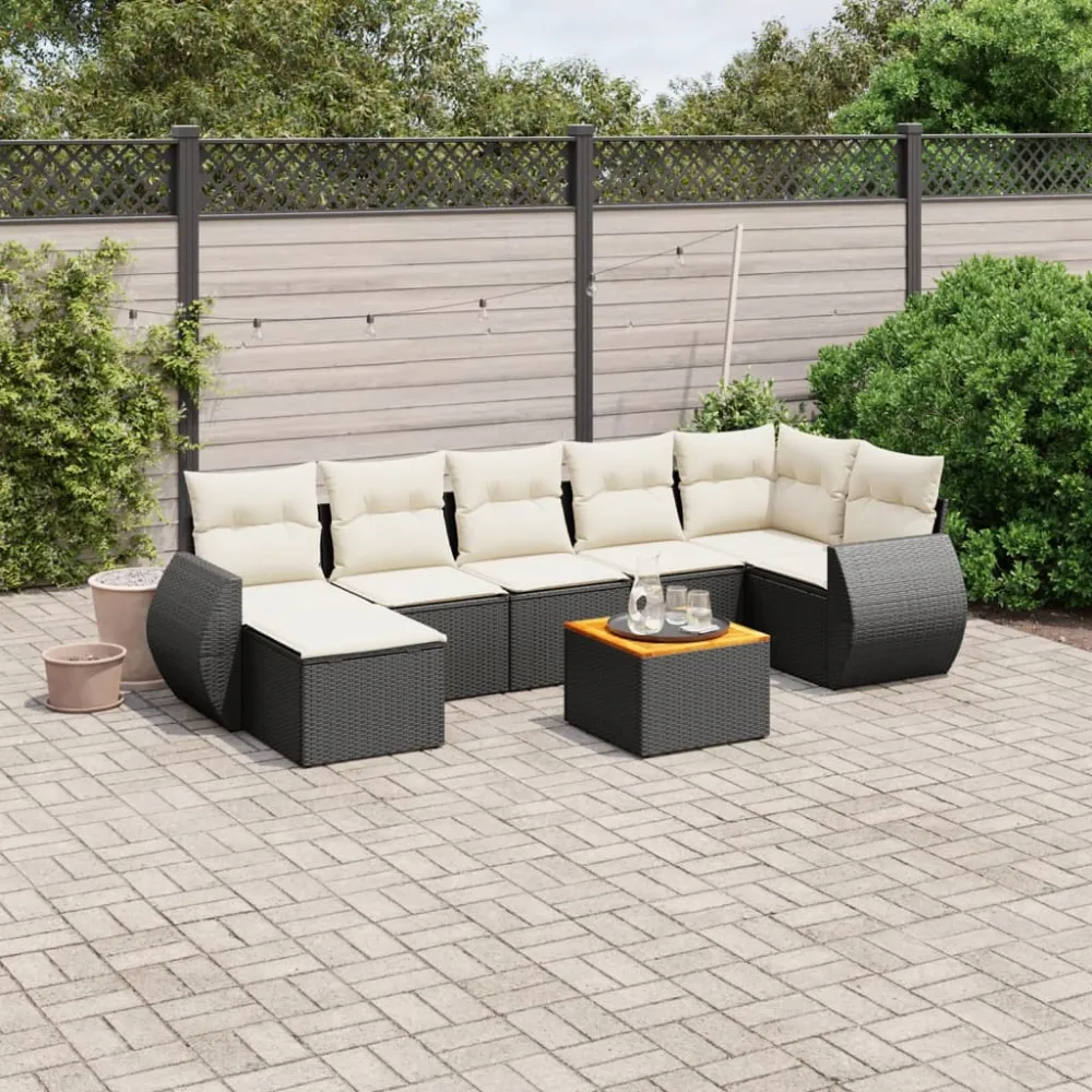 8-delige Loungeset met kussens poly rattan zwart vidaXL