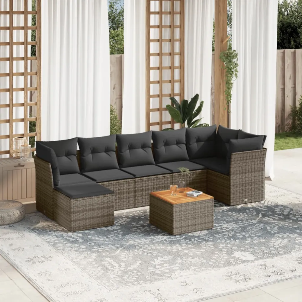 8-delige Loungeset met kussens poly rattan grijs vidaXL