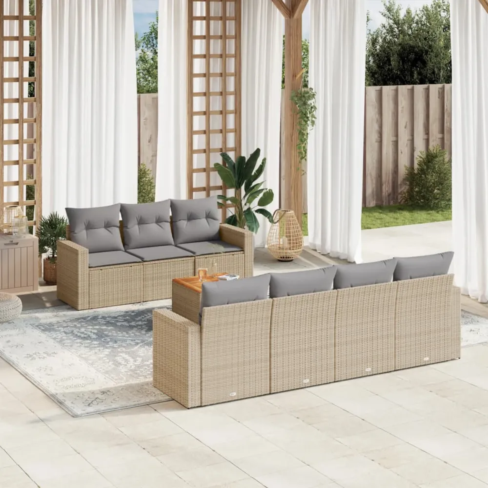 8-delige Loungeset met kussens poly rattan beige vidaXL