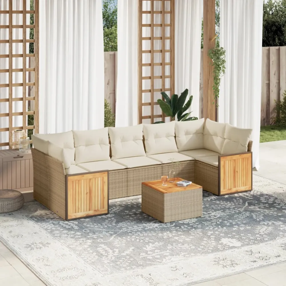 8-delige Loungeset met kussens poly rattan beige vidaXL