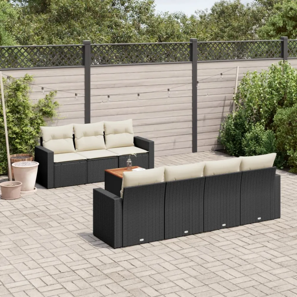 8-delige Loungeset met kussens poly rattan zwart vidaXL