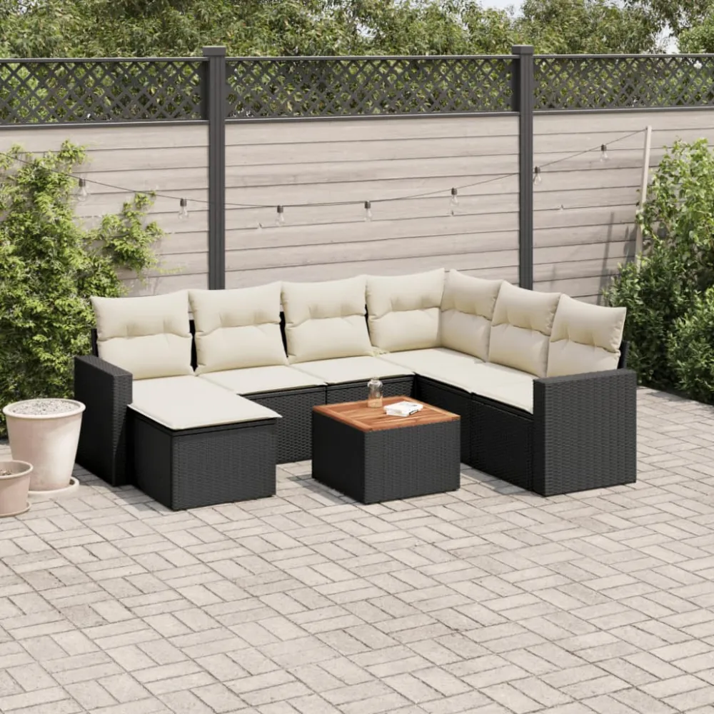 8-delige Loungeset met kussens poly rattan zwart vidaXL