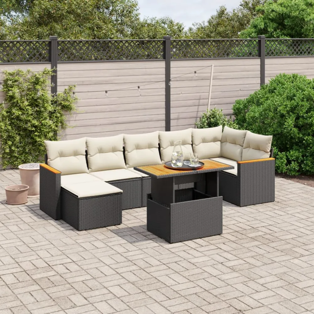 8-delige Loungeset met kussens poly rattan zwart vidaXL