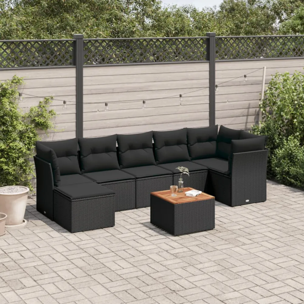 8-delige Loungeset met kussens poly rattan zwart vidaXL