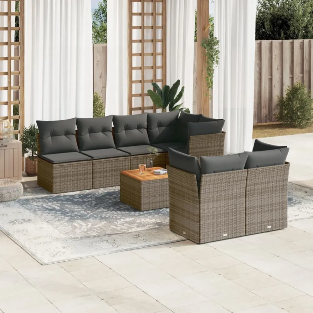 8-delige Loungeset met kussens poly rattan grijs vidaXL