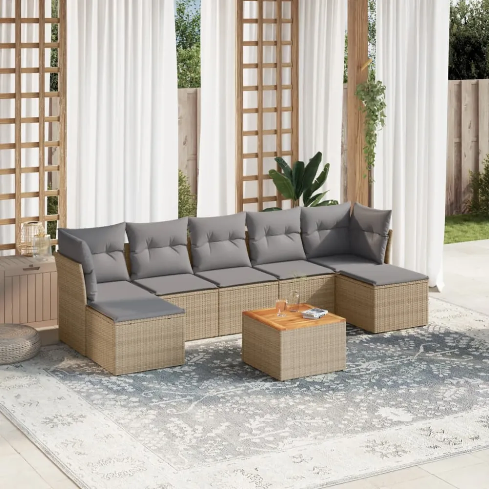 8-delige Loungeset met kussens poly rattan beige vidaXL