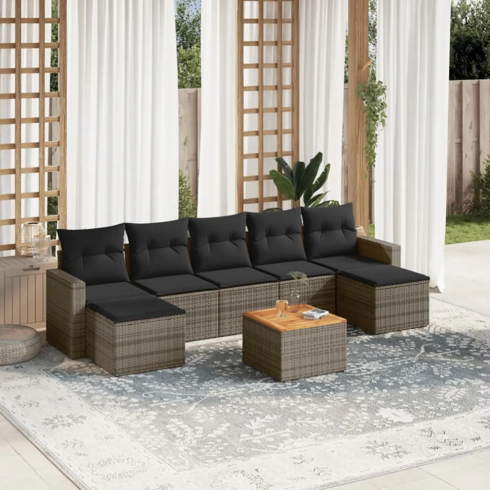 8-delige Loungeset met kussens poly rattan grijs vidaXL
