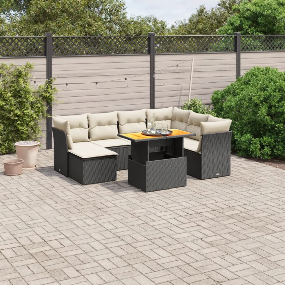 8-delige Loungeset met kussens poly rattan zwart vidaXL