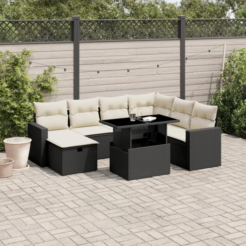8-delige Loungeset met kussens poly rattan zwart vidaXL