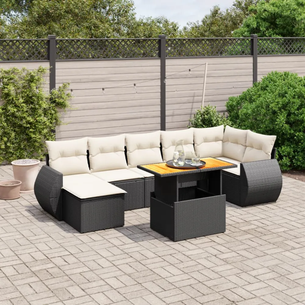 8-delige Loungeset met kussens poly rattan zwart vidaXL