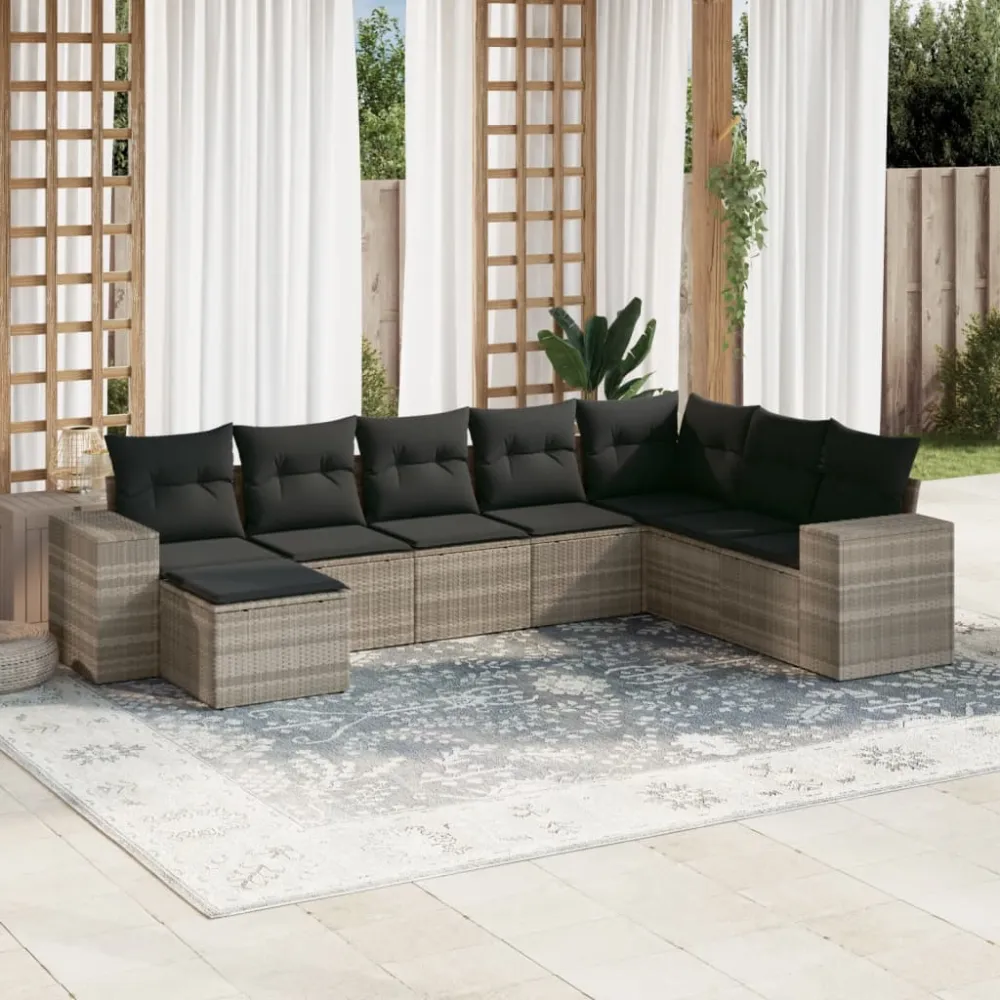 8-delige Loungeset met kussens poly rattan lichtgrijs vidaXL