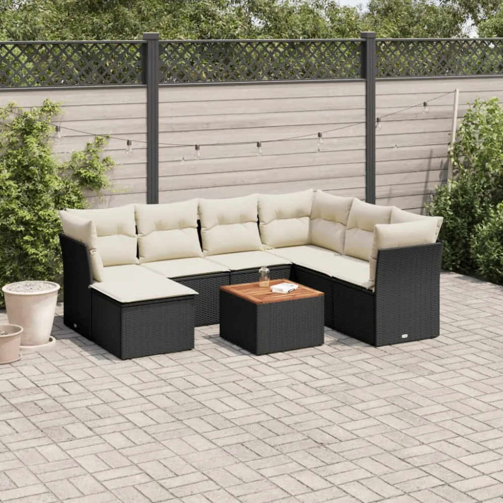 8-delige Loungeset met kussens poly rattan zwart vidaXL