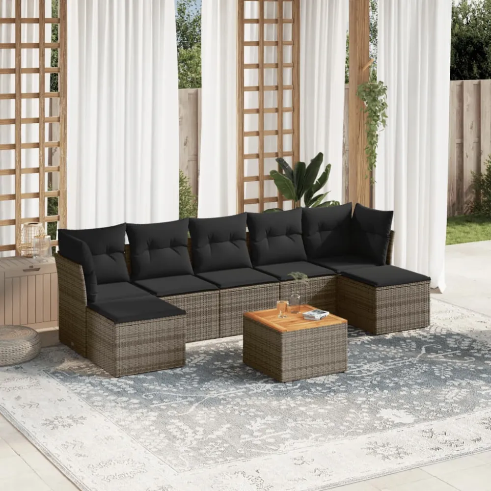 8-delige Loungeset met kussens poly rattan grijs vidaXL