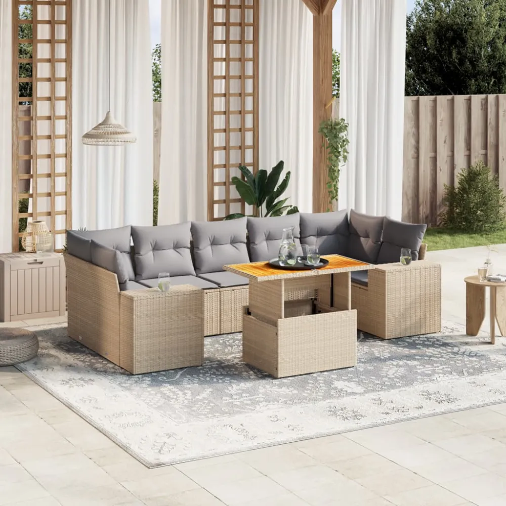 8-delige Loungeset met kussens poly rattan beige vidaXL