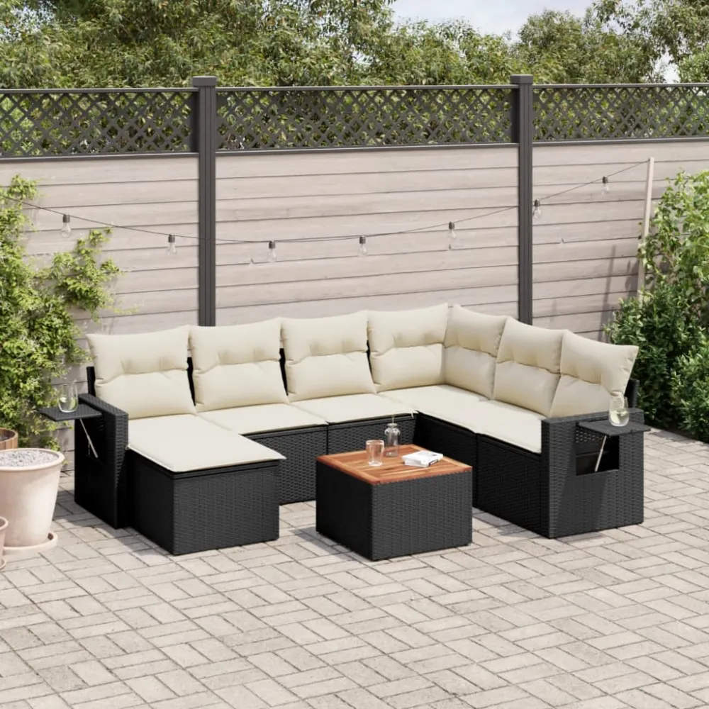 8-delige Loungeset met kussens poly rattan zwart vidaXL