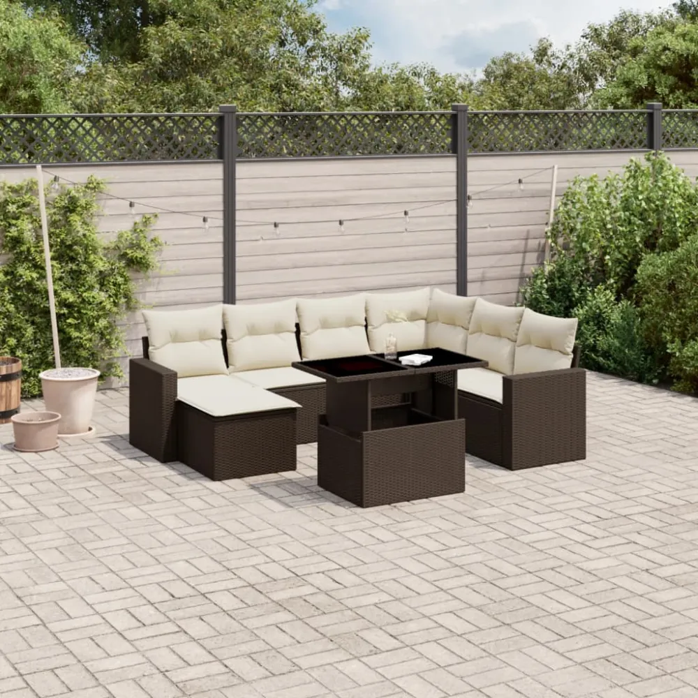 8-delige Loungeset met kussens poly rattan bruin vidaXL