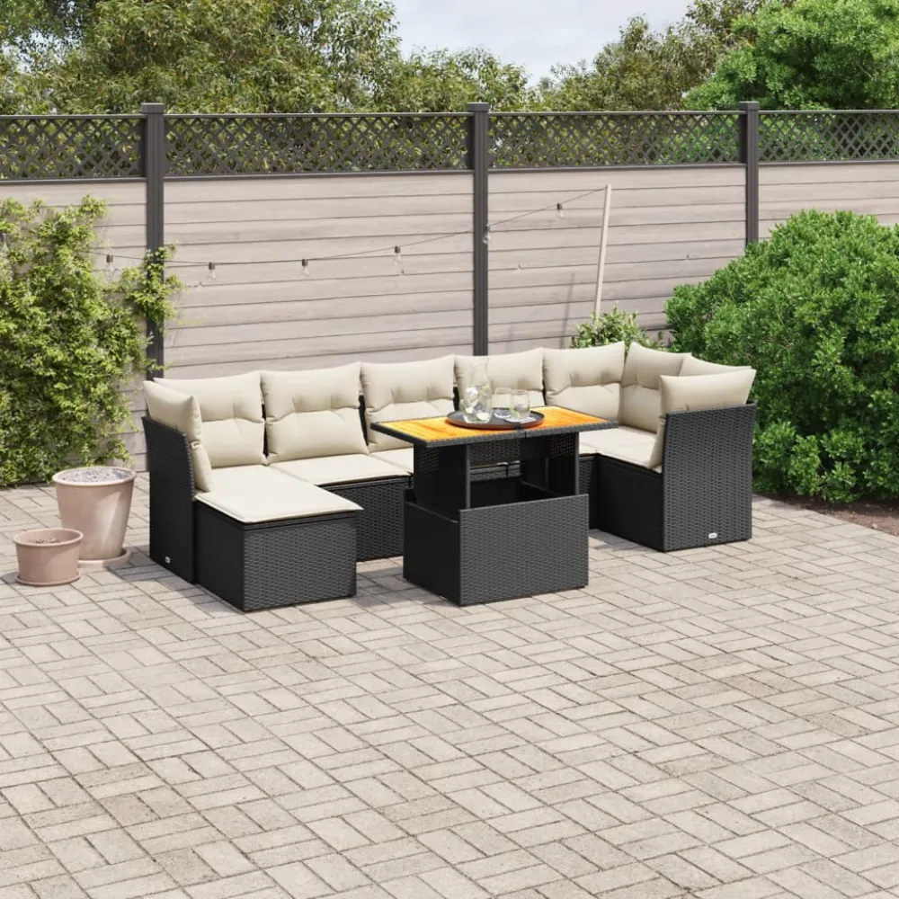8-delige Loungeset met kussens poly rattan zwart vidaXL