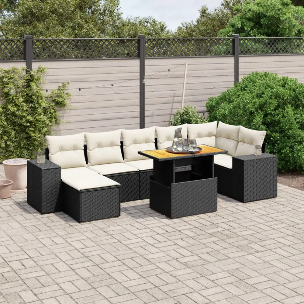 8-delige Loungeset met kussens poly rattan zwart vidaXL