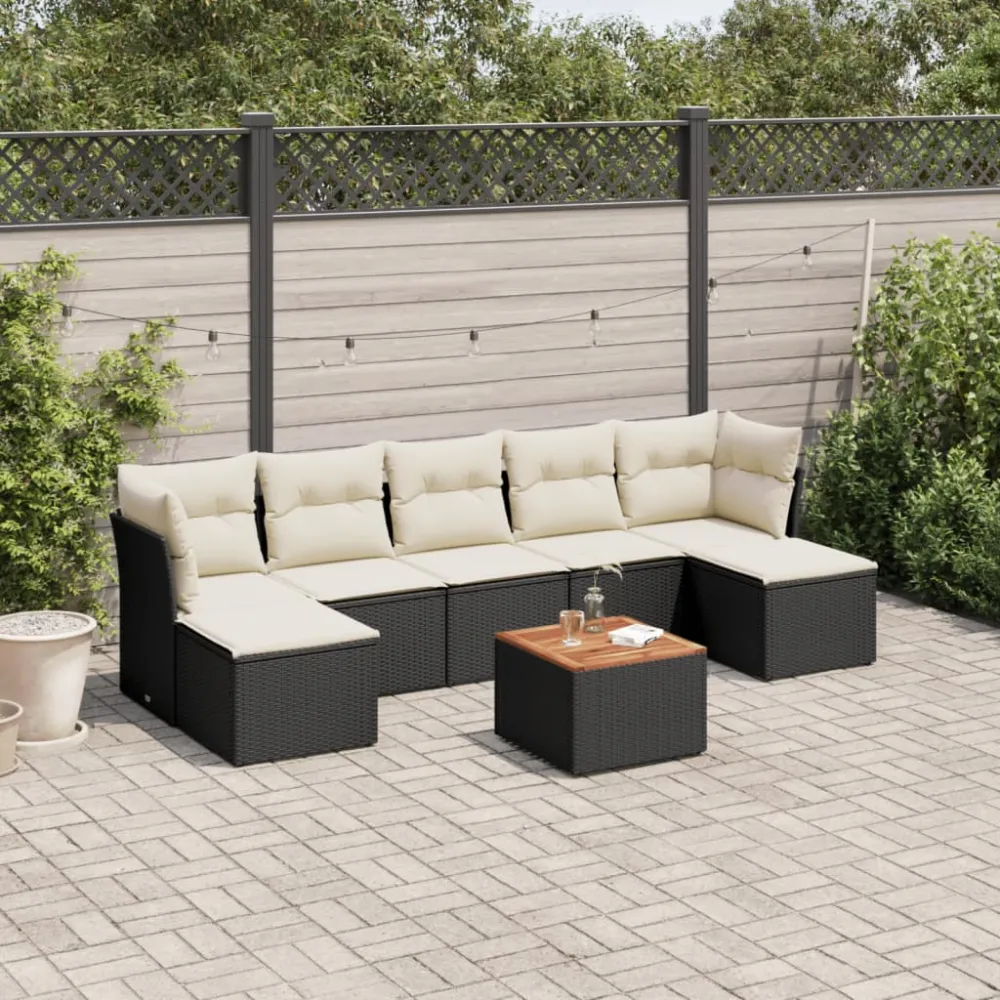 8-delige Loungeset met kussens poly rattan zwart vidaXL