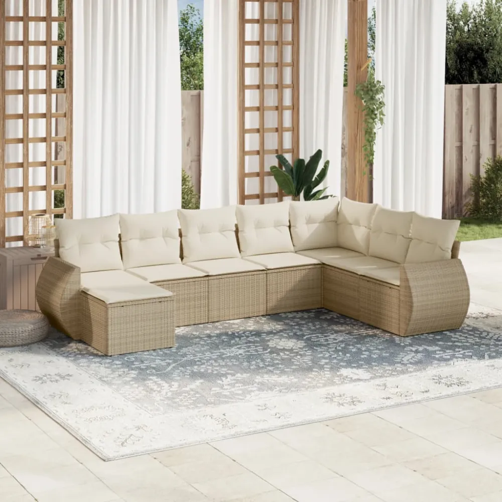 8-delige Loungeset met kussens poly rattan beige vidaXL