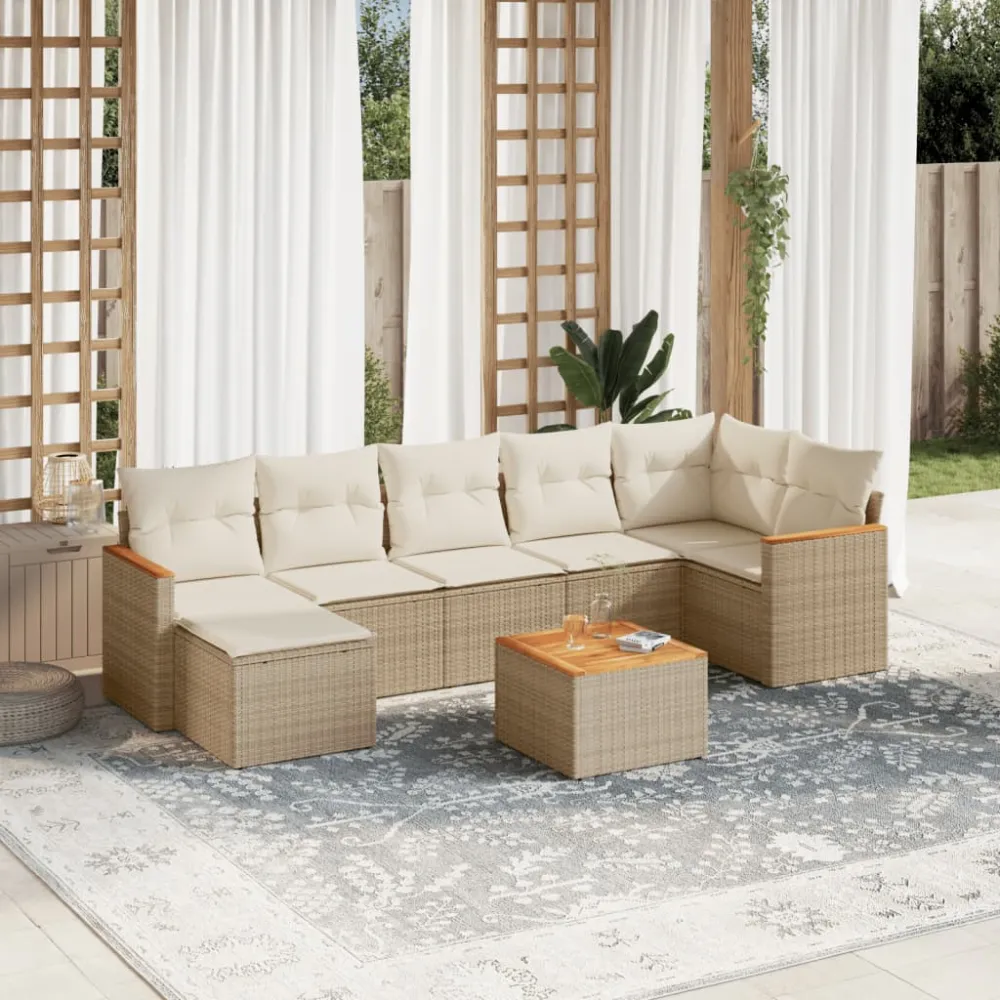 8-delige Loungeset met kussens poly rattan beige vidaXL