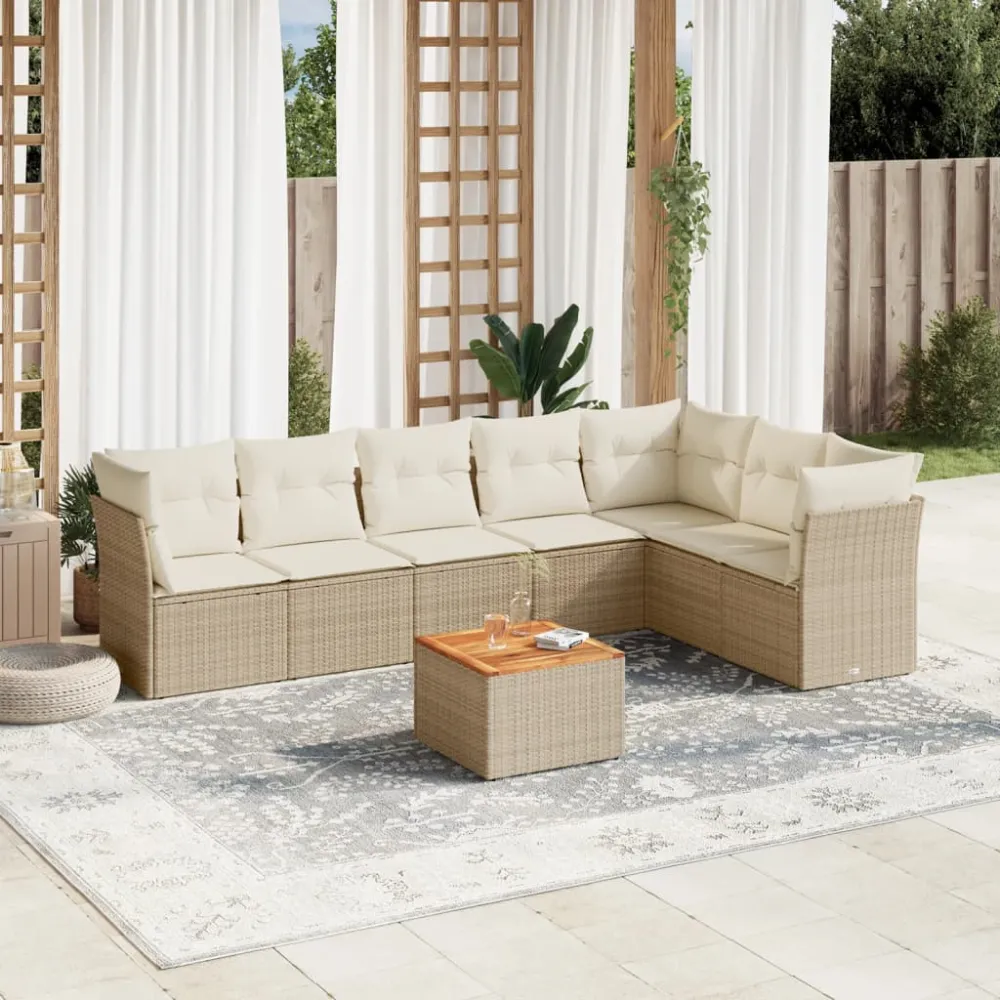 8-delige Loungeset met kussens poly rattan beige vidaXL