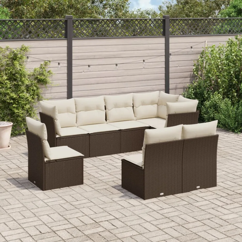 8-delige Loungeset met kussens poly rattan bruin vidaXL