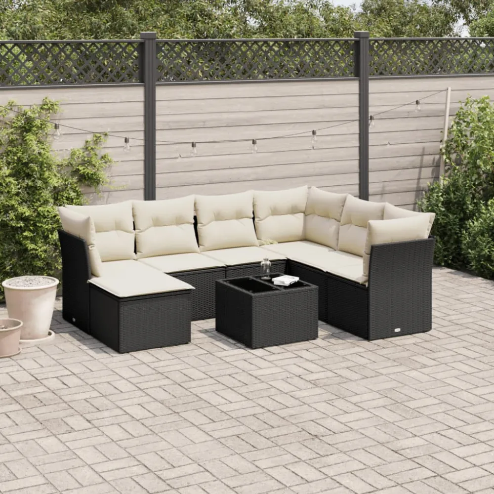 8-delige Loungeset met kussens poly rattan zwart vidaXL