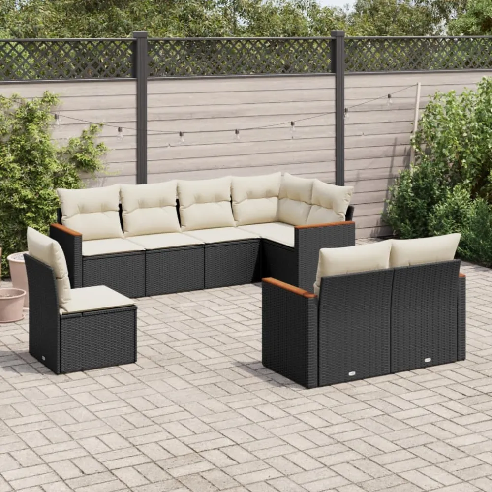 8-delige Loungeset met kussens poly rattan zwart vidaXL