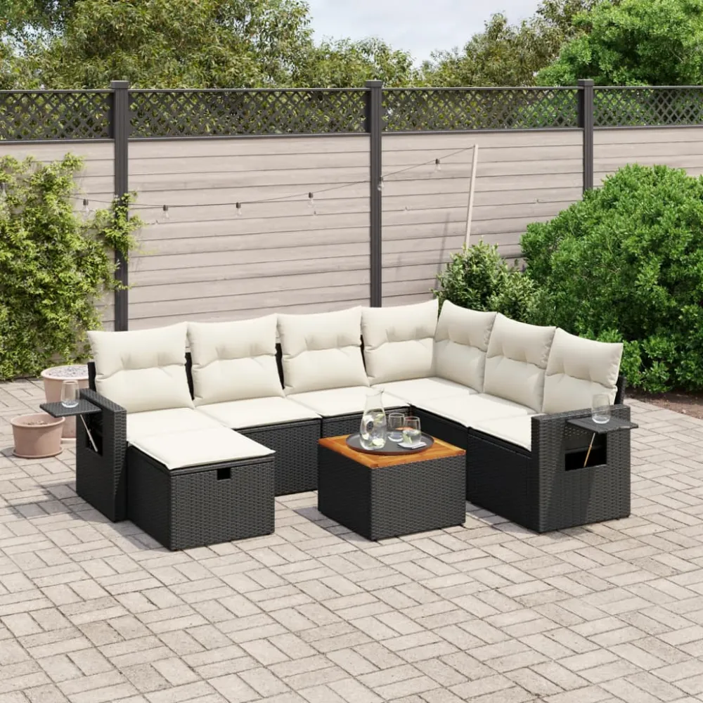 8-delige Loungeset met kussens poly rattan zwart vidaXL