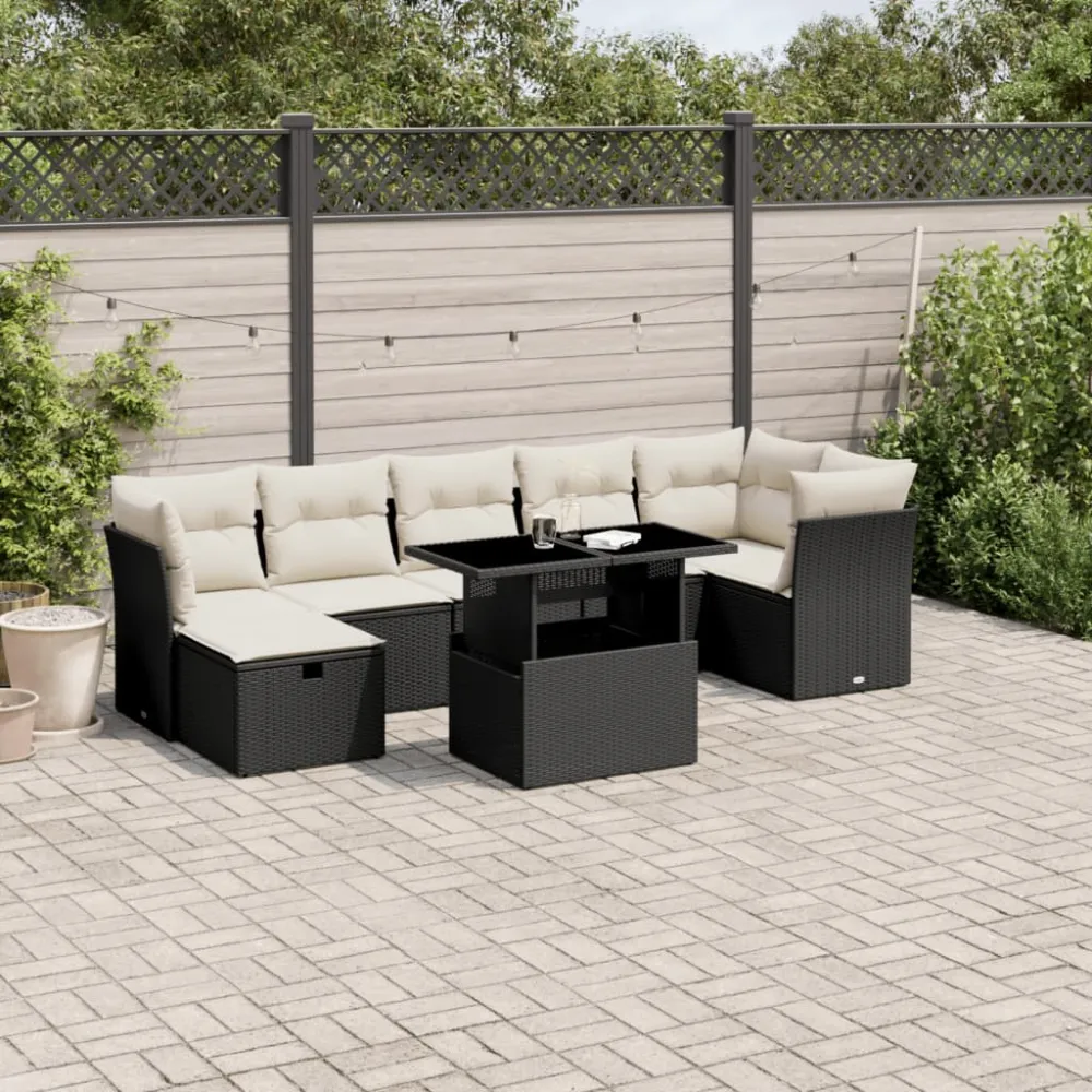 8-delige Loungeset met kussens poly rattan zwart vidaXL