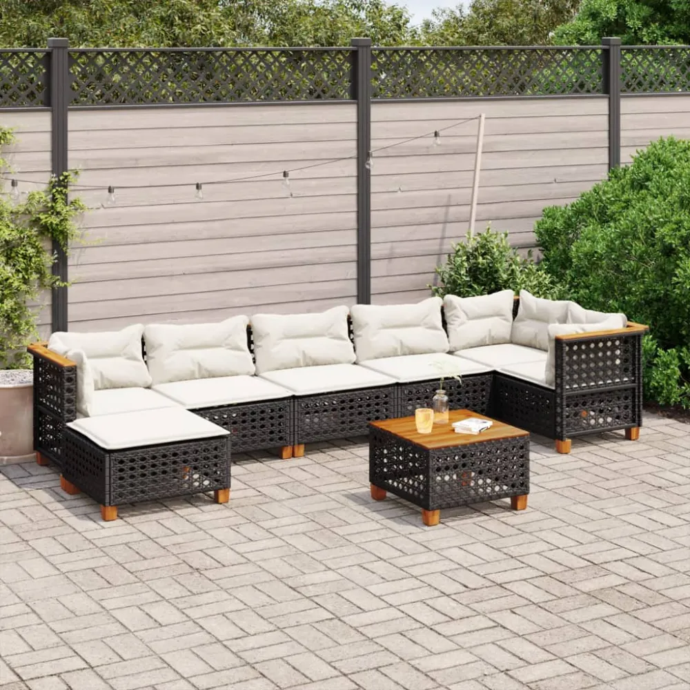 8-delige Loungeset met kussens poly rattan zwart vidaXL