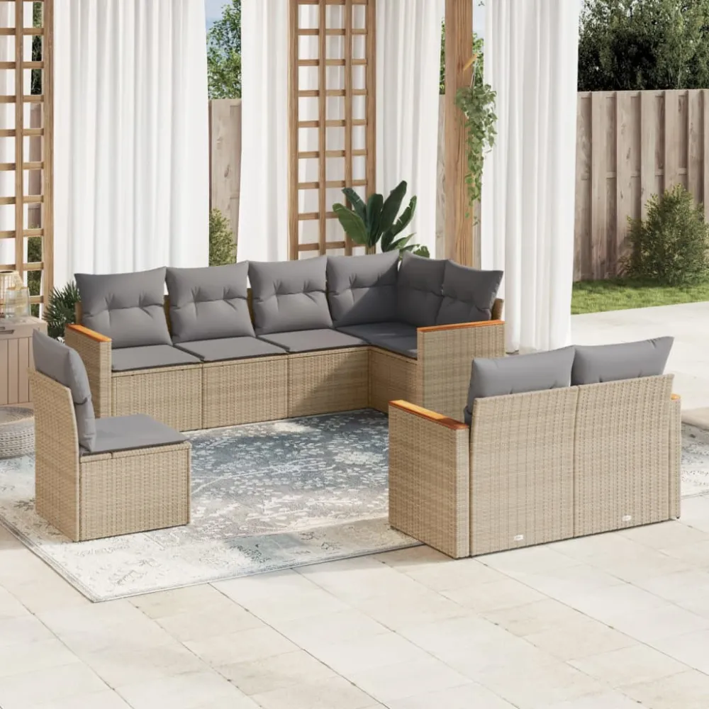 8-delige Loungeset met kussens poly rattan gemengd beige vidaXL