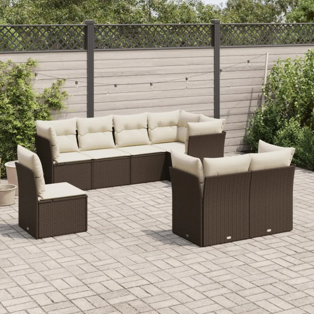 8-delige Loungeset met kussens poly rattan bruin vidaXL